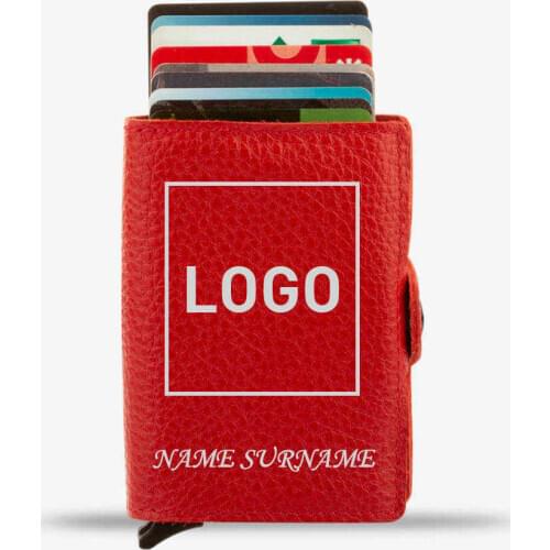 Customisable Automatic Pop-Up Leather Card Holder Red with Two Mechanisms