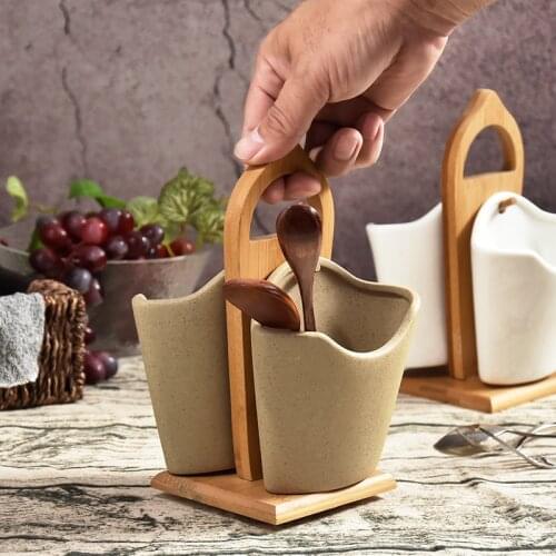Creative Japanese Bamboo Wood Ceramic Chopstick Holder with Rackkitchen Storage Supplies Table Decoration Hotel Service