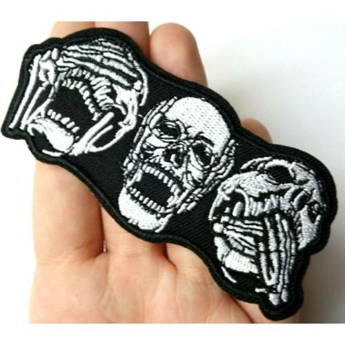 Hot! Skull See No Evil Hear No Evil Speak No Evil Patch Iron-On Patch Applique, Biker (Size is about 9.5-4.5 cm )