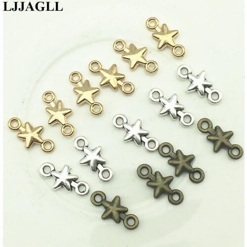 LJJAGLL Zinc Alloy Wholesale 30PCS 8*15mm Tow Colors Stars Charm Pentagram Jewelry Connectors Components Diy Making ALJQ009