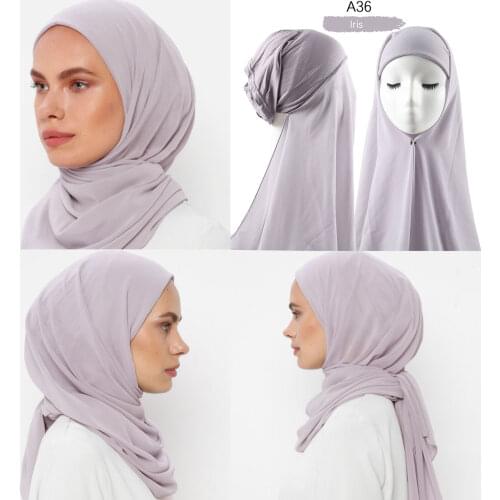 Solid Color Inner Scarf Chiffon Shawl With Jersey Underscarf Cap Islam Headband Stretch Hijab Cover Muslim Headwrap Turbante