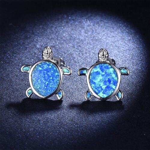 Cute Sea Turtle Fire Opal Stud Earrings for Women Wedding Birthday Gift Earrings Birthday Gift 2020 New Brincos Fashion Jewelry