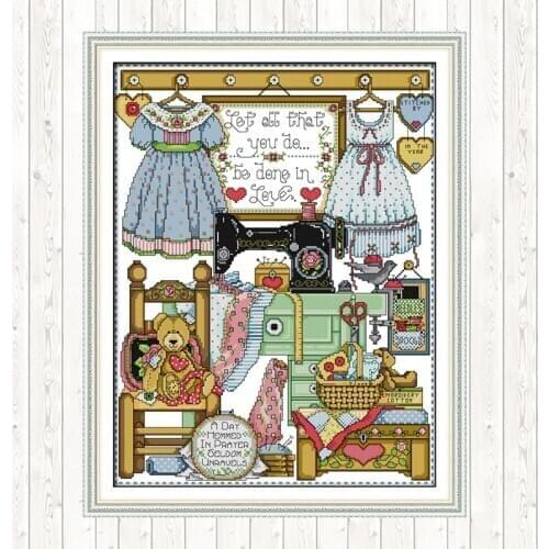 Tailor Shop Cross-Stitch-Kits Printed Fabric 14CT Embroidery Needlework Sets 11CT DIY Handmade Counted Cross Stitch Set Crafts