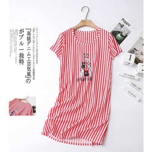 New Cotton Short Sleeve Womens Sleepwear Cute Cartoon Print Pyjama Plus Size Nightgown Home Nightwear Female Night Dress