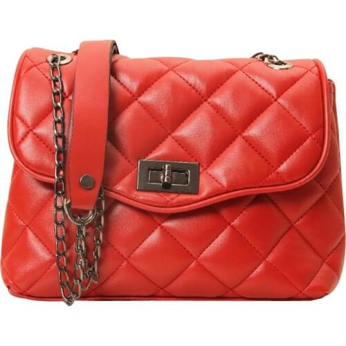 Alone Womens Red Chain Quilted Stitched Hand And Shoulder Bag 1002 Red Shoulder Bag