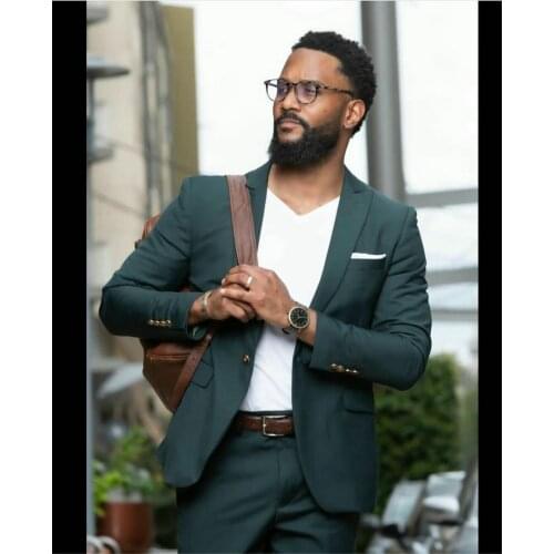 Latest Design Dark Green Casual Men Suits For Wedding Suits Custom Made Groom Tuxedo Prom Party 2 Piece Slim Fit Terno Masculino