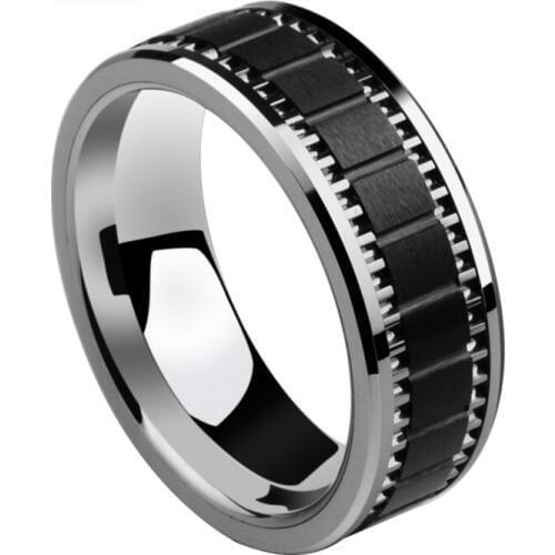 New Special Vintage Design 8mm Width High Polished Tungsten Mans Band Rings Inlay Brushed Black Hi-Tech Ceramic Size 7-11