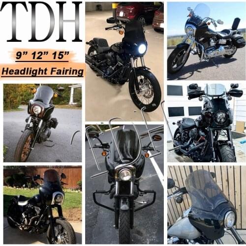 Motorcycle Black Headlight Fairing Clear/Smoke 9" 12" 15" Windshield Screen For Harley Dyna Fat Bob Low Rider Wide Glide 87-2017