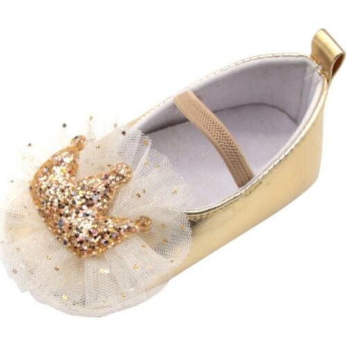 Toddler shoes Shiny Crown Mesh Baby Princess Shoes Cute Sweet girl PU three color for 0-18M