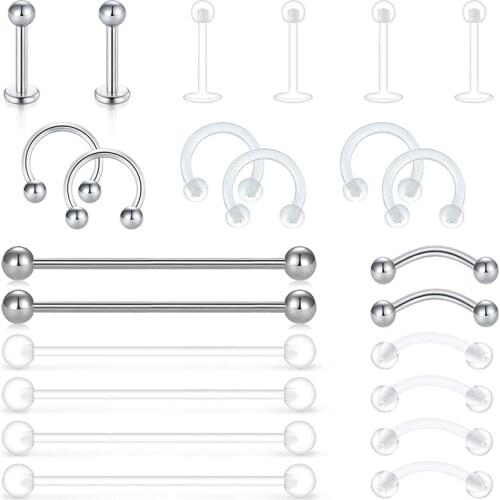14G 16G Transparent Lip Nail Septa Nose Ring Horseshoe Ear Stud Spiral Cartilage Earring Piercing Fixer Industrial Mens Barbell