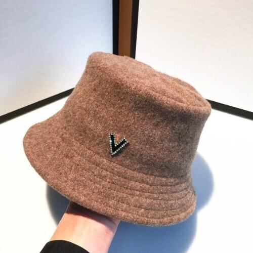 Thick warm Fisherman caps Women 100% woolen bucket hat for winter KDOU020