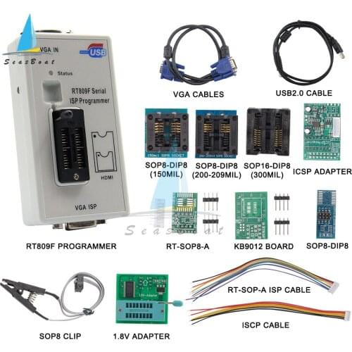 RT809F Serial ISP Programmer LCD USB Programmer Repair Tools 24-25-93 Serise IC FLASH Memory with 11 Adapters