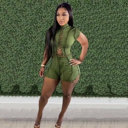 Casual Women Tracksuit Biker Two Piece Bandage Hollow Out Skinny Sportsuit Matching Set For Women Outfit