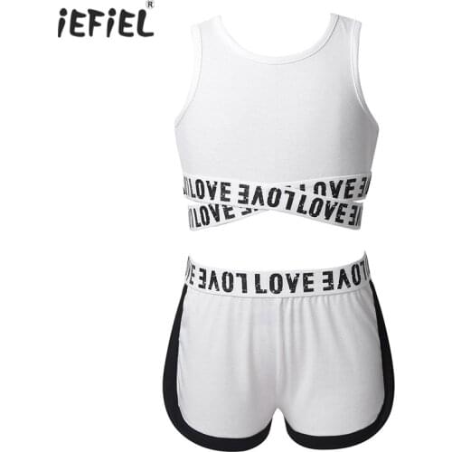 Kids Girls Tankini Activewear Outfit Sleeveless Crop Top with Bottoms Tracksuit Ballet Gymnastics Workout Fitness Summer Clothes
