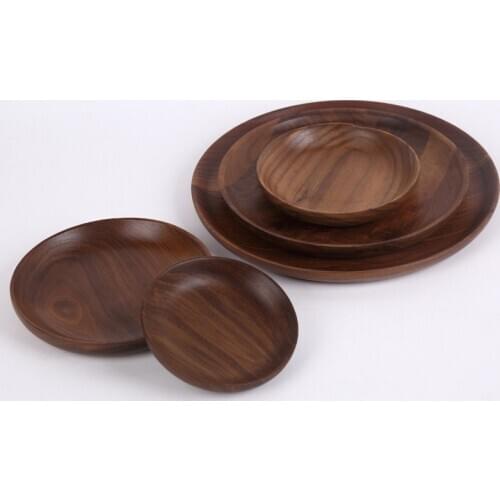 Walnut plate solid wood round plate wooden dessert plate black walnut fruit cake wooden plate Steak plate cheese plate