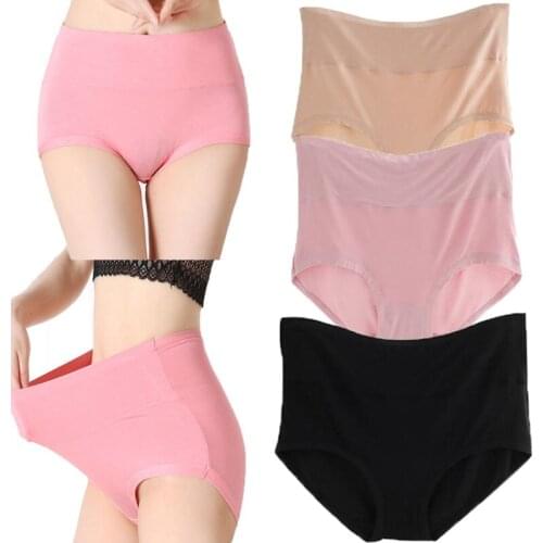 3pcs 3XL 4XL 5XL Panties Underwear Plus Size High Waist Modal Cotton Soft Breathable Underwear for Women Ladies Stretchy Brief B