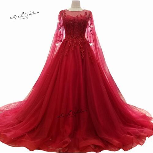 Gorgeous Red Wedding Dresses Lace Vestidos de Noiva Princess Wedding Gowns Beads Vintage Bride Dress 2018 3/4 Sleeve Custom Made