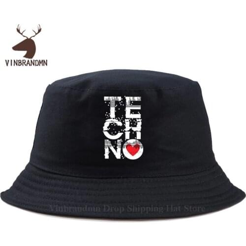 Vinbrandmn 2021 New Arrival Vintage Love Techno Music Personalized Bucket hats Teenager Round Neck Outdoor summer Baseball hats