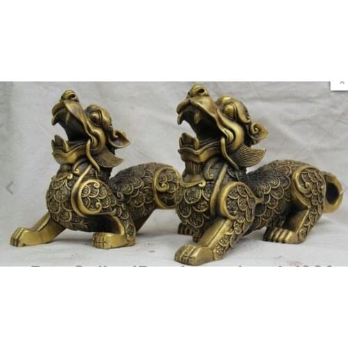 Zhaorui1++ "12 " Chinese Brass Folk coin beast animal Pixiu kylin Statue Feng Shui pair