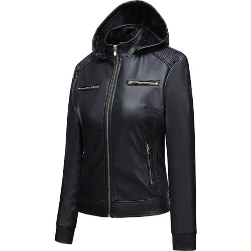 Womens Leather Jacket Womens Jacket Womens Coat Womens Winter Jacket Plus Velvet Womens Moto Biker Zipper Jacket 2021 New