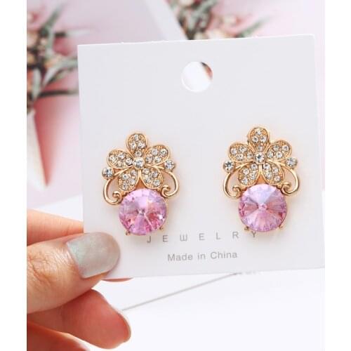 ZOSHI Flower Crystal Stud Earrings for Women Gold Color piercing Earrings Korean pendientes mujer