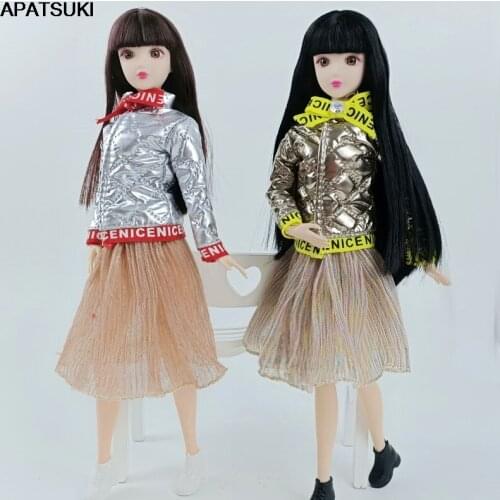 Silver Golden Winter Coat Parka & Pleat Skirt Fashion Doll Clothes For Barbie Doll Outfits for 1/6 Dolls Accessories Kids Toy