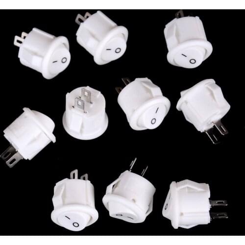 10Pcs Small Round Boat Rocker Switches Black Mini Round Black White Red 2 Pin ON-OFF Rocker Switch 16mm Diameter