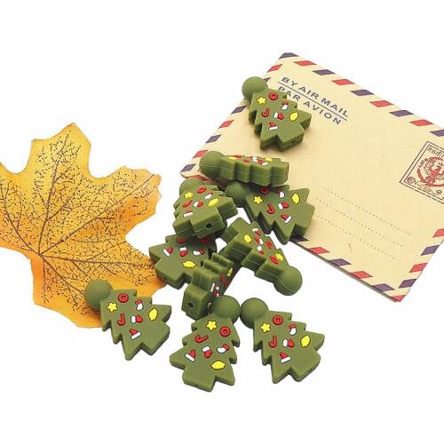 Chenkai 10PCS BPA Free Christmas Tree Beads Baby Cute Silicone Beads For Food Grade Infant Nursing Teether Toy Accessories