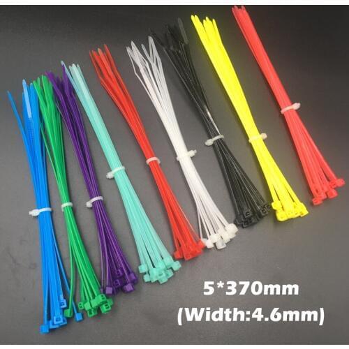100pcs 5x370 5*370mm (4.6mm Width) Yellow Blue Green Nylon66 Network Electric Wire String Zip Fastener Self-Locking Cable Tie
