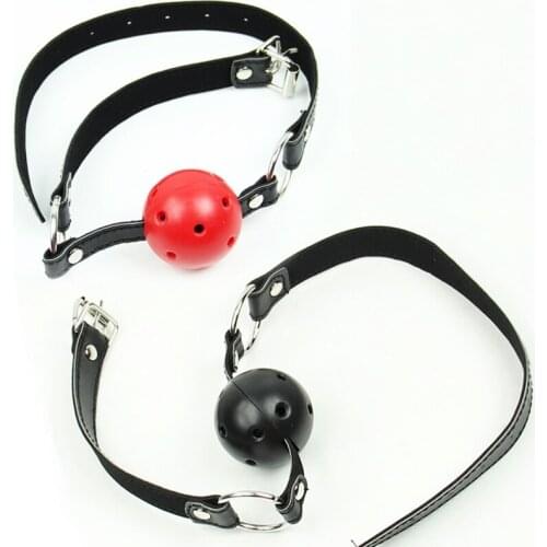 2 Colors PU Leather Red Gag Ball Mouth Gag Open Oral Fixation Stuffed Adult Flirting Sex Toys For Women