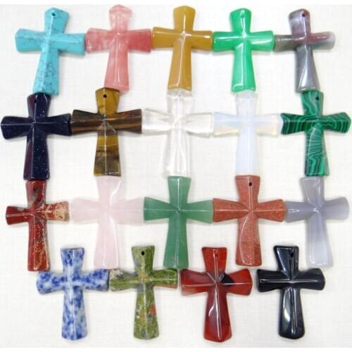 2020 Natural Stone Mix Crystal Quartz Tiger Opal Eye Cross Pendants For DIY Jewelry Making Necklaces For Man Woman 8pc