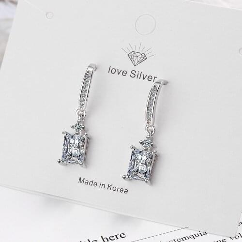 925 Sterling Silver Tassel Cubic Zircon Square Stud Earring For Women Girls Party Wedding Jewelry Pendientes Accessories eh1066