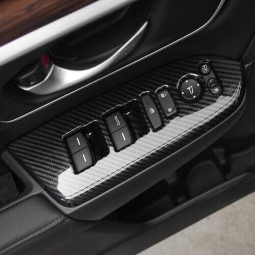 ABS Carbon Fibre Auto Door Window Button Panel Glass Switch Cover for Honda CR-V CRV 2017 2018 Accessories Interior Mouldings