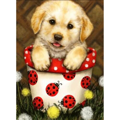 5D DIY Diamond Painting Mosaic Square Round Cute Dog Picture Cross Stitch Kit Diamond Painting Decoration Gift WG2426