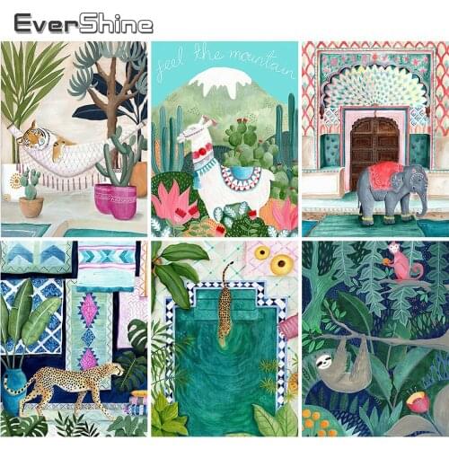 EverShine Diamond Embroidery Full Square Animal 5D Diamond Painting Leopard Picture Of Rhinestones MosaicTiger Wall Art