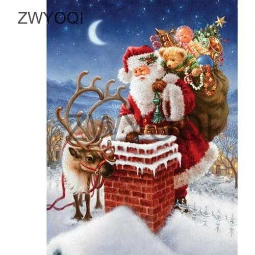 DIY Diamond painting Full Square Diamond embroidery Cross stitch Santa Chimney Full Round Diamond mosaic Santa Chimney Elk Gift