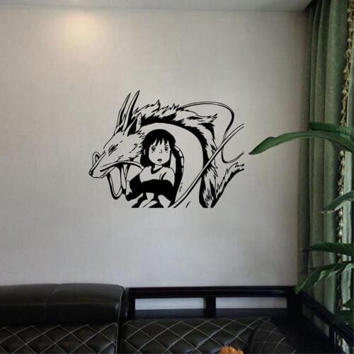 Free shipping Japanese anime style wall stickers, Spirited Away Inspired Chihiro & Kohaku Vinyl Wall Art Decal, P2063