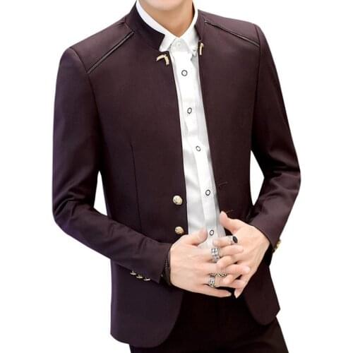 Stand Collar Men Casual Blazers Three-Buttons Suit Jacket Wheat Stalks Embellished 2021 New Spring Mens Chinese Style Blazer 4XL