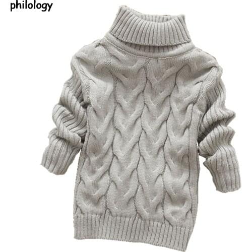 PHILOLOGY 2T-8T pure color winter boy girl kid thick Knitted bottoming turtleneck shirts solid high collar pullover sweater