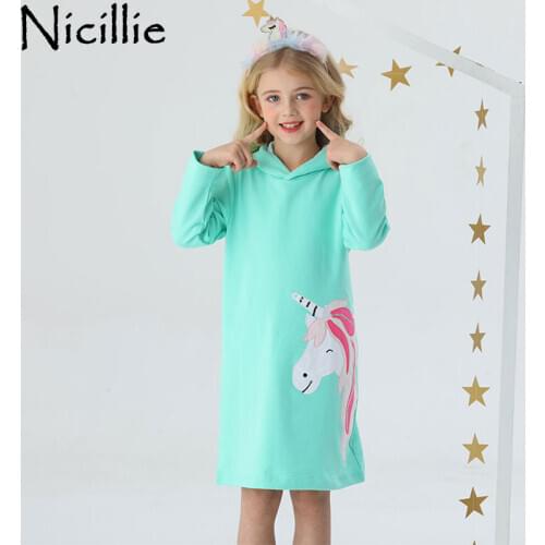 Nicillie Girls Unicorn Hoodies Dresses Baby Girls Long Sweater Autumn Winter Thick Clothes Kids Long Sleeve Hoody Dress for Girl
