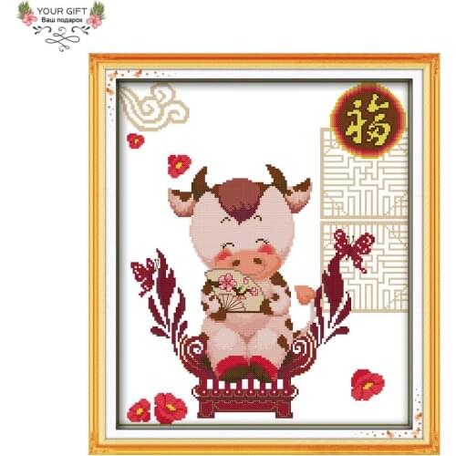 Joy Sunday Z274 14CT 11CT Counted and Stamped Lucky Cattlt Chinese Home Decor Embroidery DIY Cross Stitch kits