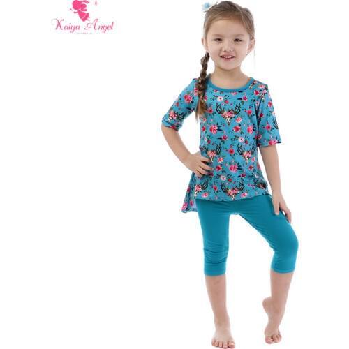 Kaiya Angel Toddler Girl Clothing Sets Peony Flower Children Summer Boutique Outfits Spring Autumn Casual kids Wholesale