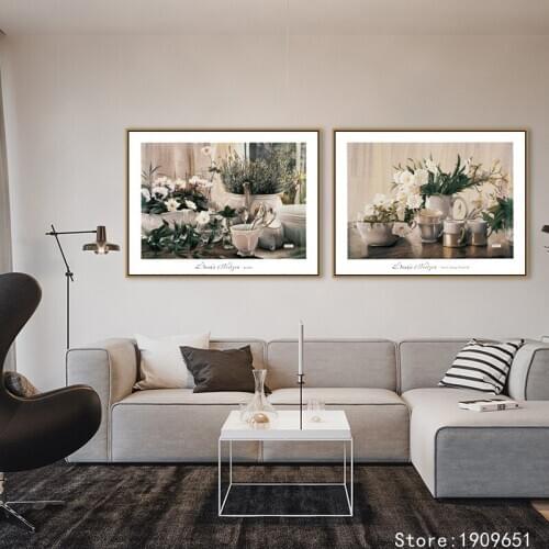 Cotton no frame modern flowers still life tableware canvas printings oil painting printed on cotton wall art decoration pictures