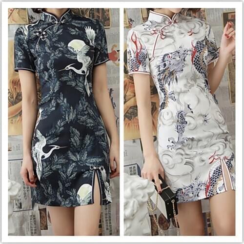 Chinese Dress for Women Elegant Dragon Crane 2021 News Qipao Vestidos Party Wedding Dresses Cheongsam Split Aodai Style Sexy