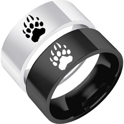 2020 Trend Fashion Bear Paw Print Ring Finger Rings for Men and Women Jewelry Stainless Steel Accessories Birthday Gift 8mm Blac