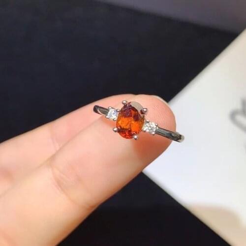 Simple 925 Silver Ring with Gemstone 5mm*7mm VVS Grade Natural Garnet Ring Gift for Wife Sterling Silver Garnet Jewelry