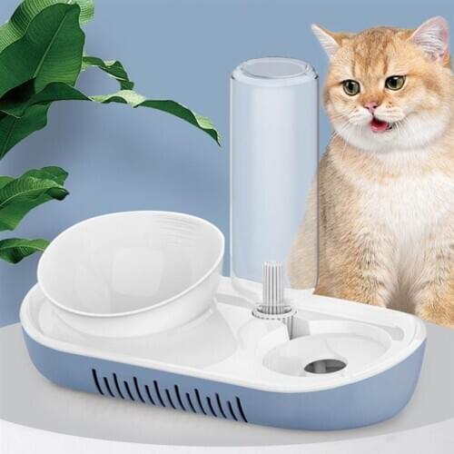 Dual Port Pet Bowl Pet Feeder Plastic Dual Port Automatic Feeder Water Drinking Feeding Basin Bowls For Cats Pet Dogs gatos