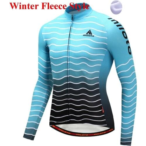 Pro Team Blue line Mens Winter Cycling Jacket Bicycle Cycling Clothing Long Sleeve Windproof Keep Warm Bike Jersey