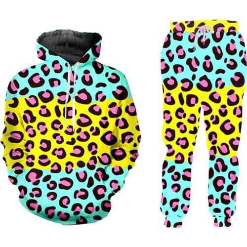 UJWI 3D Pattern Colored Spots 2 Piece Set ZIP Hoodies Suits Men/women Sweatshirt Joggers Set Winter Unisex Tracksuit Jacket
