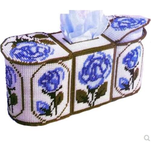 1 set, 5D creative hand-made DIY material package thick woolen cross-stitch tissue box for drawing roses